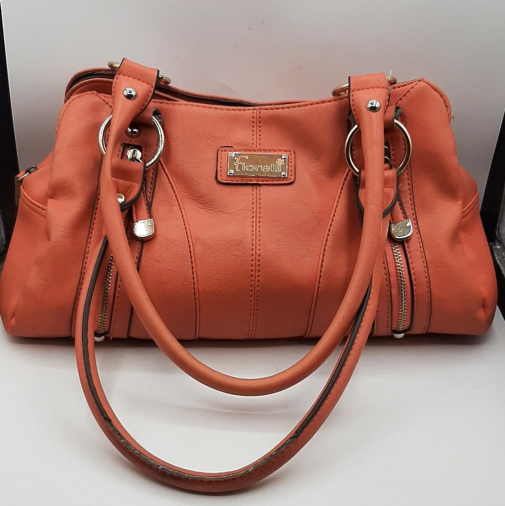 Fiorelli Vegan Leather Sunset Orange Double Handle Shoulder Bag Purse Lined
